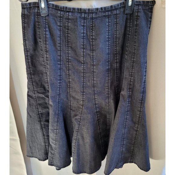 VINtage Larry Levine Women Skirt Black Denim A Line Flare Western Y2K MIdi 17383